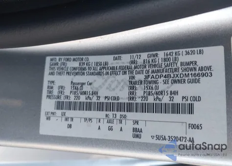 2013 Ford Fiesta Se from USA, damaged, VIN 3FADP4BJXDM166903